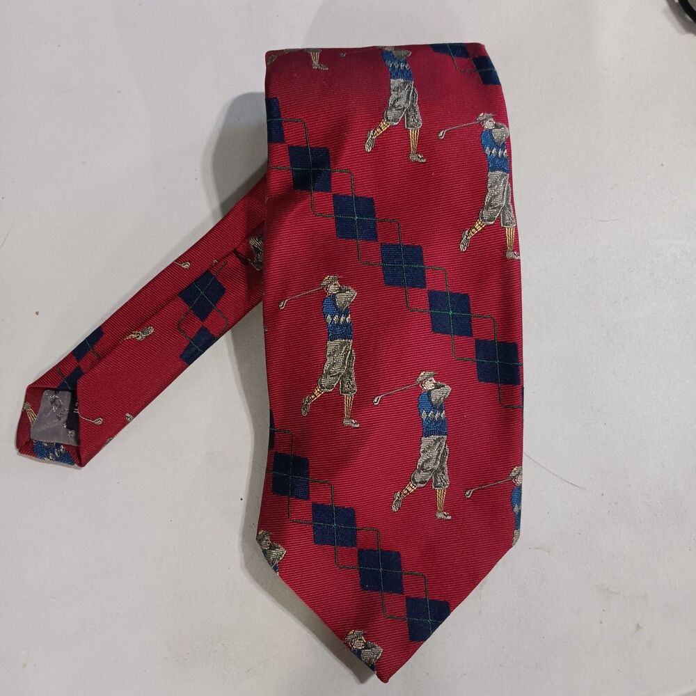 Robert Talbott Red Golfers Printed Men Necktie Finest Silk Hand Made In USA